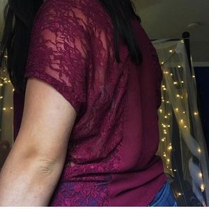 burgundy lace back crop top